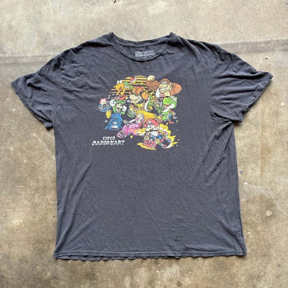 Nintendo Super Mario Kart Graphic T-Shirt Men's XL Black Retro Vintage Style Tee